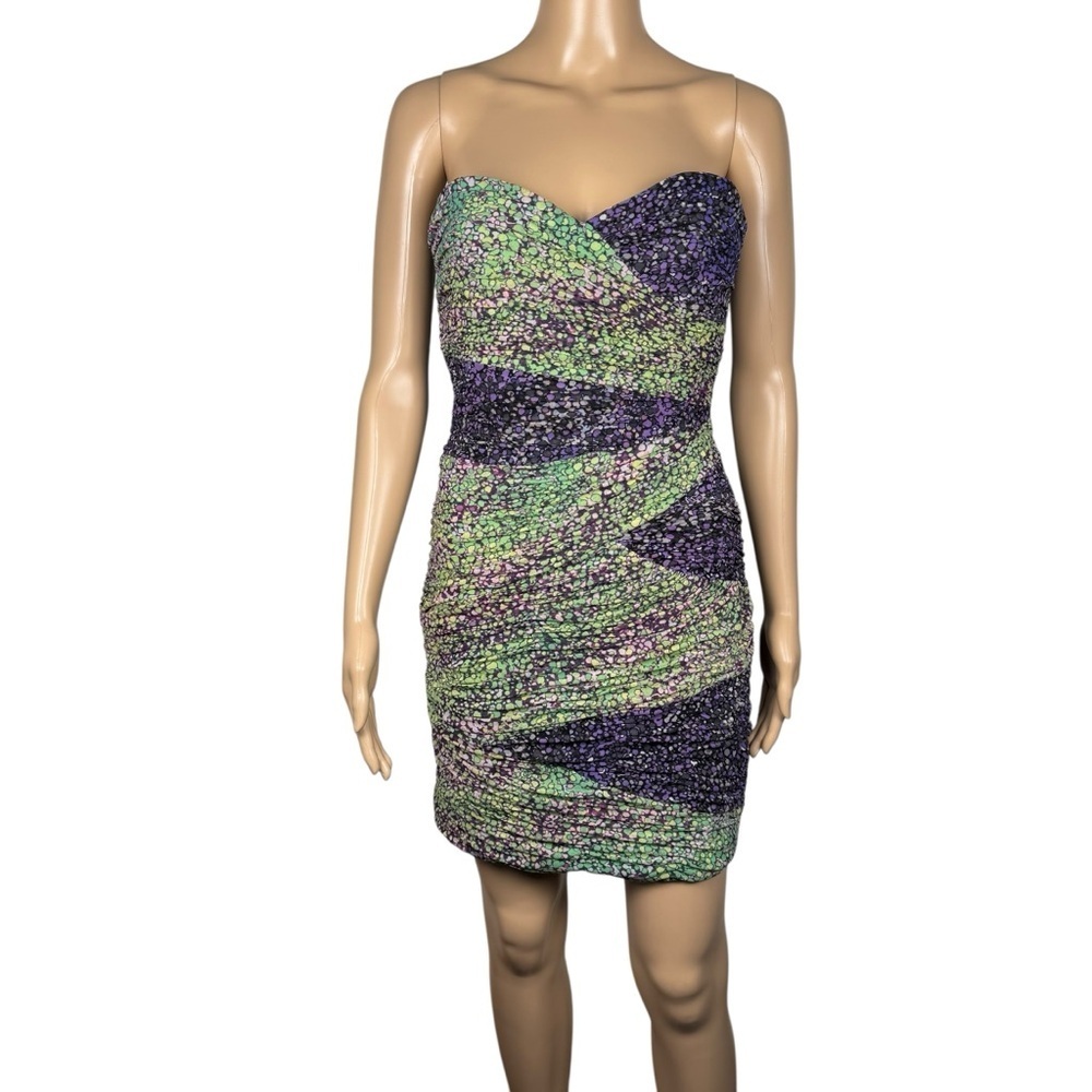 BCBGMaxAzria Sweetheart Bodycon Strapless Green Purple Dress Size 8 - Picture 2 of 10